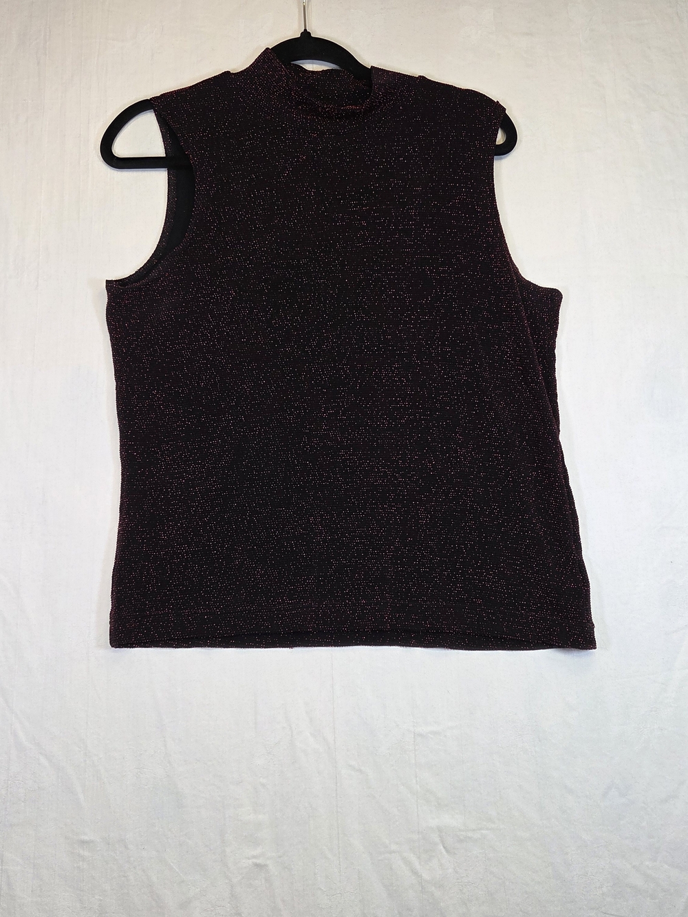 George Y2K Black Red Metallic Sparkle Mock Neck Top Large. #0355